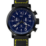 HSC-25 watch black steel case with black leather strap yellow stitches