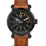 Black steel case with light brown strap