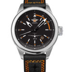 Leather strap, black with orange stitches